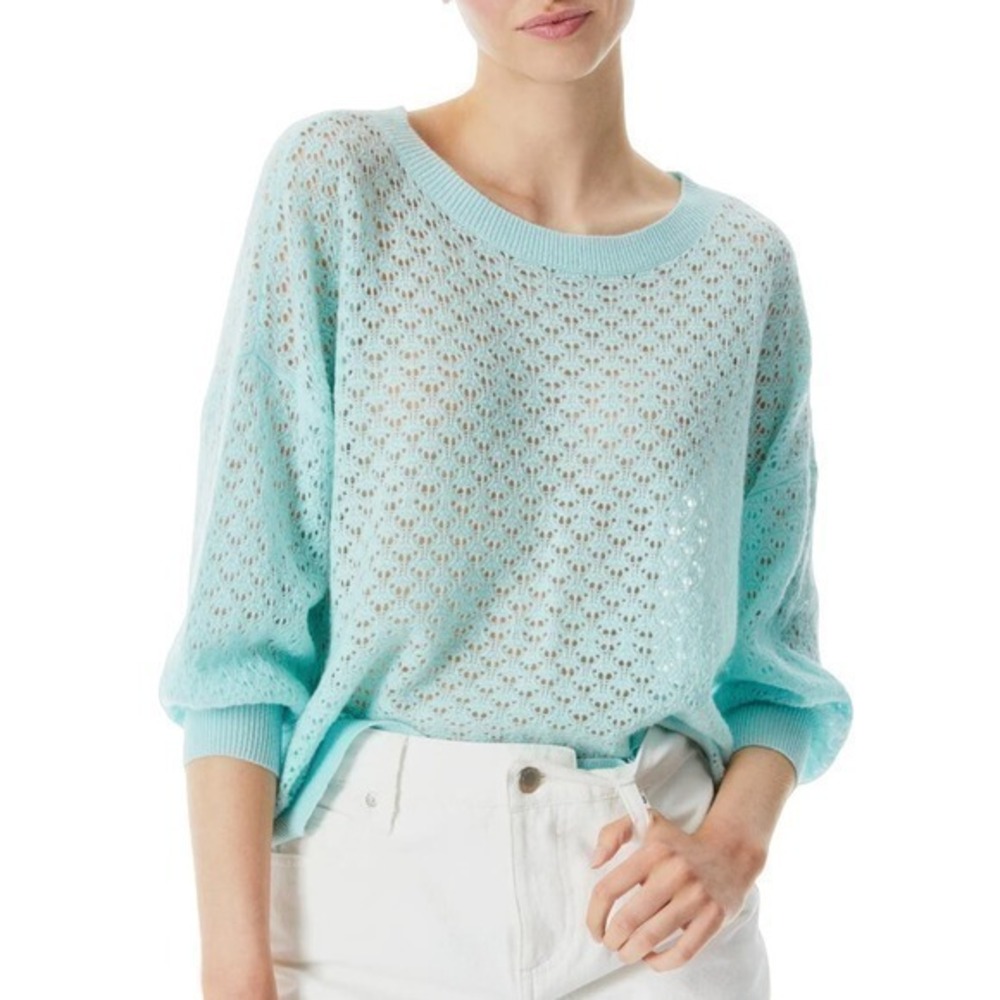 Alice + Olivia Saffi Easy Pointelle‎ Cashmere Knit Sweater Powder Blue Small